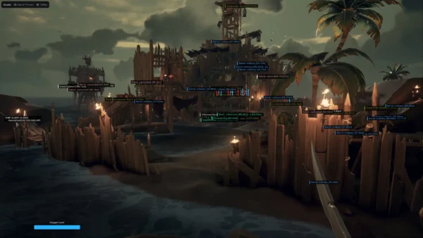 Sea of Thieves loot ESP marking barrels, gunpowder and treasure across a fort